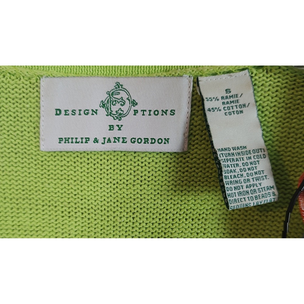 Design Options Philip Jane Gordon Lime Green Butterfly Floral Beaded Cardigan S - Picture 3 of 10